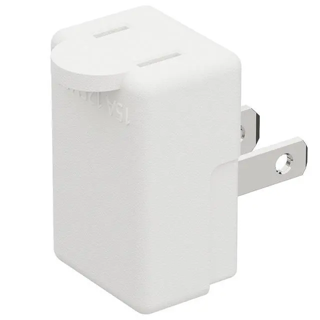 Alt view image 5 of 7 - 90 Degreen 2 Prong Adapter, Plugrand Up Angled Nema 1-15P to 1-15R UP Angled Adapter, US 2 Pin Adapter PA-0507 White Color