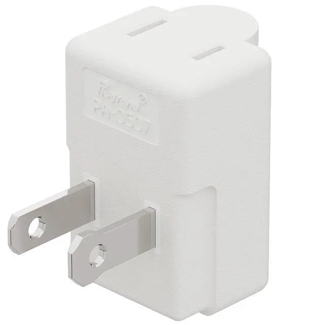 Alt view image 6 of 7 - 90 Degreen 2 Prong Adapter, Plugrand Up Angled Nema 1-15P to 1-15R UP Angled Adapter, US 2 Pin Adapter PA-0507 White Color