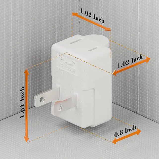 Alt view image 2 of 7 - 90 Degreen 2 Prong Adapter, Plugrand Up Angled Nema 1-15P to 1-15R UP Angled Adapter, US 2 Pin Adapter PA-0507 White Color