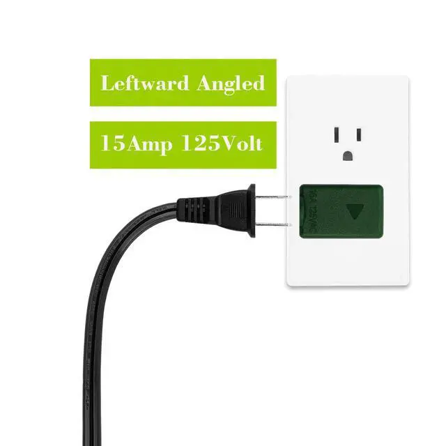 Alt view image 6 of 7 - 2 Prong 90 Degree AC Adapter, Plugrand NEMA 1-15P to 1-15R Left Angled Adapter, Polarized 2 Prong L Type Adapter, Vertical NEMA 2 Pin Power Adapter, PA-0506G Green Color