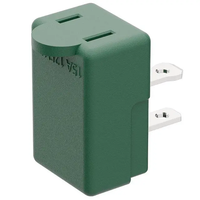 Alt view image 5 of 7 - 2 Prong 90 Degree AC Adapter, Plugrand NEMA 1-15P to 1-15R Left Angled Adapter, Polarized 2 Prong L Type Adapter, Vertical NEMA 2 Pin Power Adapter, PA-0506G Green Color
