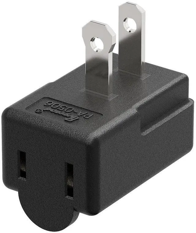 Main image of Right Angle 2-Prong 90 Degree Leftward AC Adapter, Polarized L Type, Vertical Down Power Adapter, PA-0506B Black