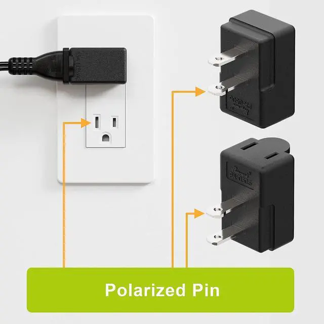Alt view image 3 of 7 - Right Angle 2-Prong 90 Degree Leftward AC Adapter, Polarized L Type, Vertical Down Power Adapter, PA-0506B Black