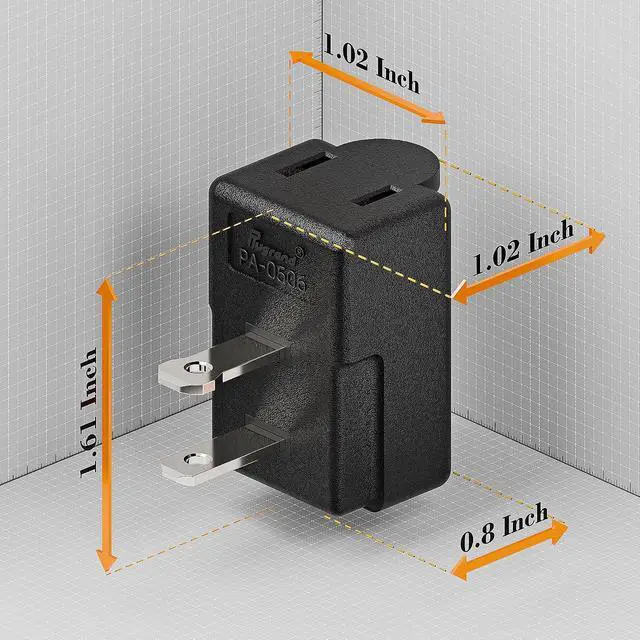 Alt view image 2 of 7 - Right Angle 2-Prong 90 Degree Leftward AC Adapter, Polarized L Type, Vertical Down Power Adapter, PA-0506B Black