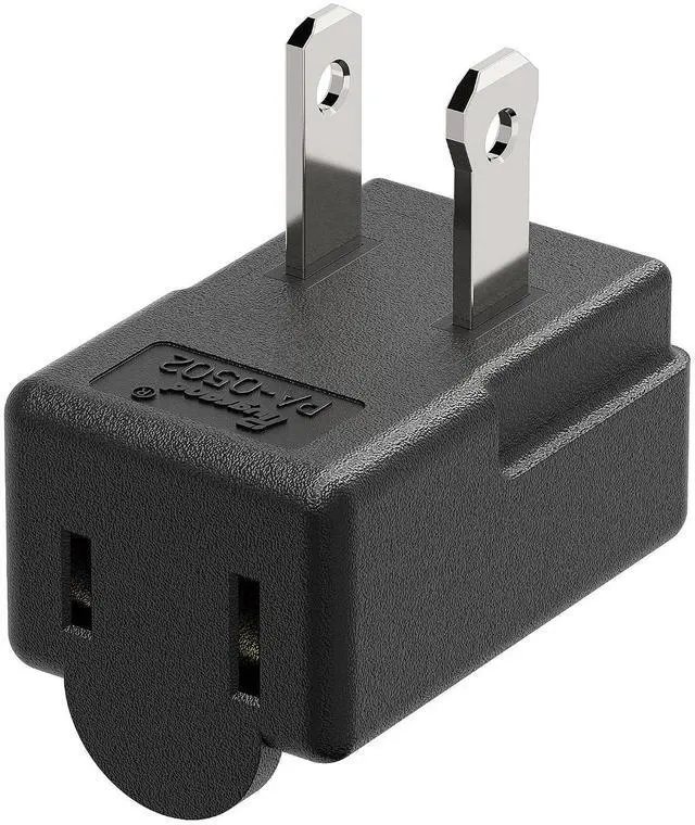 Main image of ETL Listed 2-Prong 1-15P 90 Degree Downward Angled AC Adapter | Polarized 2-Prong L Type Adapters, Vertical Right Angled Power Adapters, PA-0502B, Black