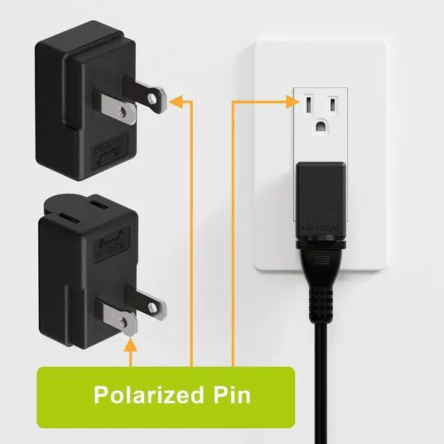 Alt view image 3 of 7 - ETL Listed 2-Prong 1-15P 90 Degree Downward Angled AC Adapter | Polarized 2-Prong L Type Adapters, Vertical Right Angled Power Adapters, PA-0502B, Black