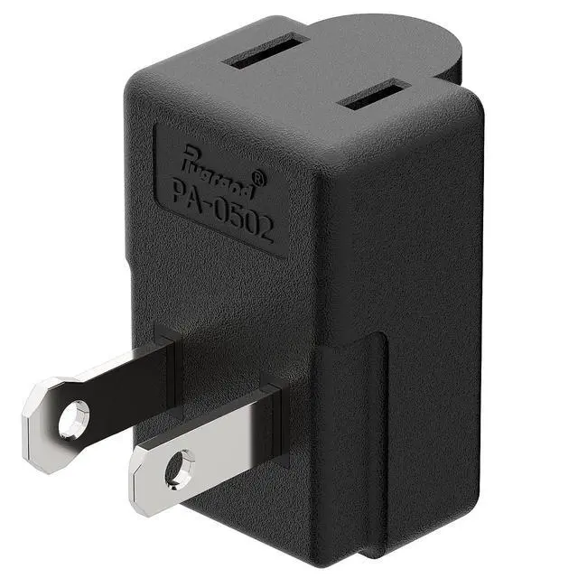 Alt view image 6 of 7 - ETL Listed 2-Prong 1-15P 90 Degree Downward Angled AC Adapter | Polarized 2-Prong L Type Adapters, Vertical Right Angled Power Adapters, PA-0502B, Black