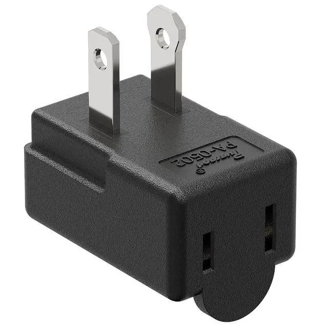 Alt view image 7 of 7 - ETL Listed 2-Prong 1-15P 90 Degree Downward Angled AC Adapter | Polarized 2-Prong L Type Adapters, Vertical Right Angled Power Adapters, PA-0502B, Black