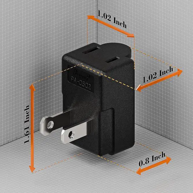 Alt view image 4 of 7 - ETL Listed 2-Prong 1-15P 90 Degree Downward Angled AC Adapter | Polarized 2-Prong L Type Adapters, Vertical Right Angled Power Adapters, PA-0502B, Black