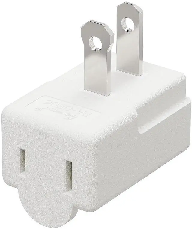 Main image of 90 Degree 2 Pin Adapter, Plugrand Nema 1-15P to 1-15R Left Angled Adapter, 2 Prong Angled Adapter, NEMA 1-15P Power Adapter, PA-0506 White Color