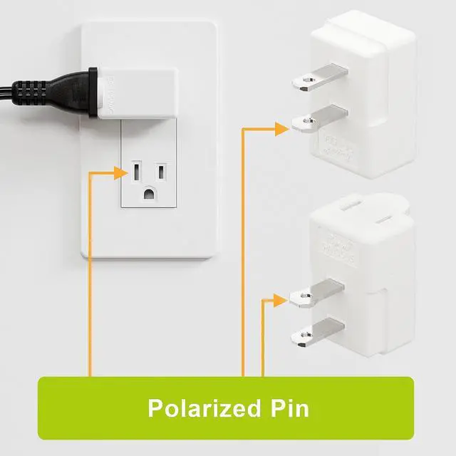 Alt view image 4 of 7 - 90 Degree 2 Pin Adapter, Plugrand Nema 1-15P to 1-15R Left Angled Adapter, 2 Prong Angled Adapter, NEMA 1-15P Power Adapter, PA-0506 White Color