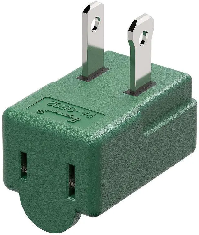 Main image of 90 Degree 2 Prong Adapter, Plugrand ETL Listed Down Angled 1-15P Adapter | Polarized 2-Prong L Type Adapter, 1-15P to 1-15R Vertical Down Angle Power Adapter, PA-0502G, Green