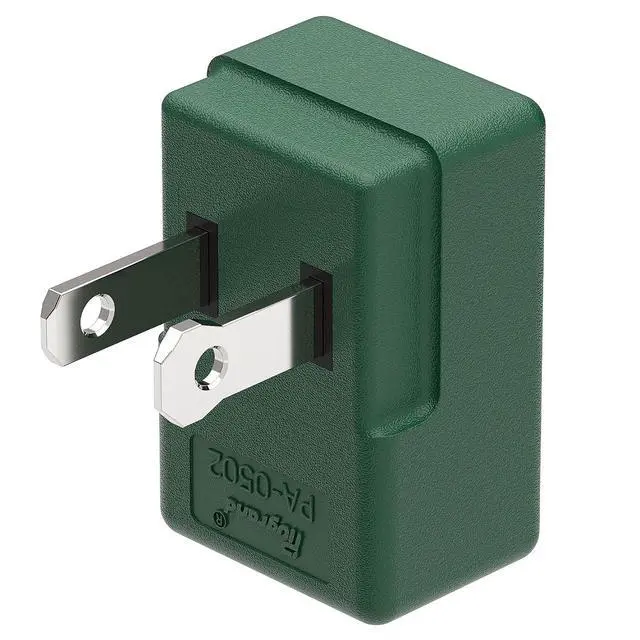 Alt view image 4 of 7 - 90 Degree 2 Prong Adapter, Plugrand ETL Listed Down Angled 1-15P Adapter | Polarized 2-Prong L Type Adapter, 1-15P to 1-15R Vertical Down Angle Power Adapter, PA-0502G, Green