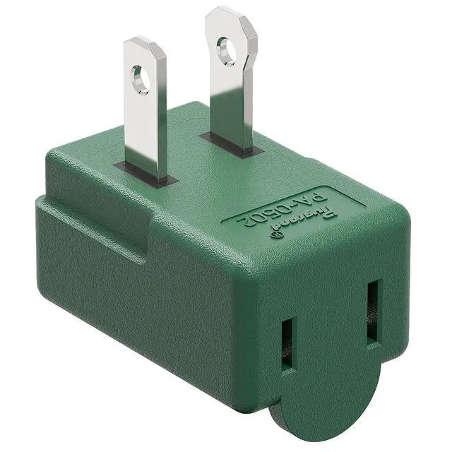 Alt view image 6 of 7 - 90 Degree 2 Prong Adapter, Plugrand ETL Listed Down Angled 1-15P Adapter | Polarized 2-Prong L Type Adapter, 1-15P to 1-15R Vertical Down Angle Power Adapter, PA-0502G, Green