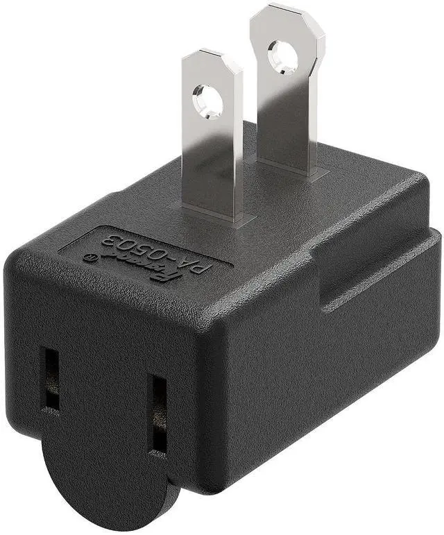 Main image of 1-15P Adapter, 2 Prong 90 Degree Rightward Angled AC Adapter | ETL LISTED Polarized 1-15P to 1-15R L Type Adapter, 2-ProngVertical Right Angled Down Angle Power Adapter, PA-0503B Black