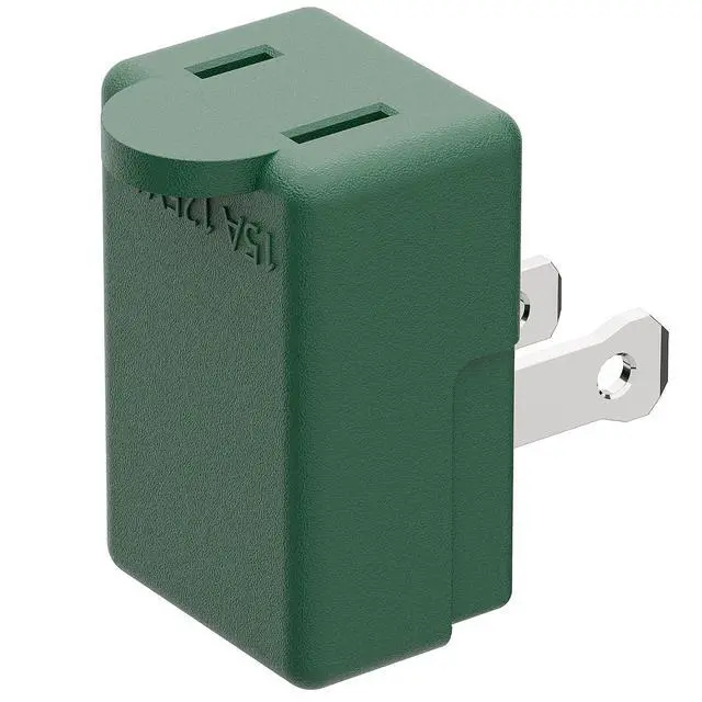Alt view image 7 of 7 - 90 Degree 2 Prong Adapter, Plugrand ETL Listed Down Angled 1-15P Adapter | Polarized 2-Prong L Type Adapter, 1-15P to 1-15R Vertical Down Angle Power Adapter, PA-0502G, Green