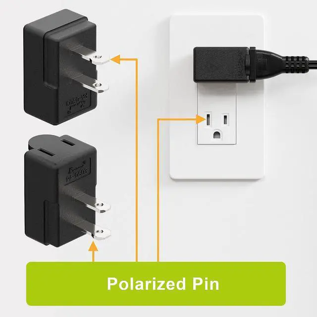 Alt view image 4 of 7 - 1-15P Adapter, 2 Prong 90 Degree Rightward Angled AC Adapter | ETL LISTED Polarized 1-15P to 1-15R L Type Adapter, 2-ProngVertical Right Angled Down Angle Power Adapter, PA-0503B Black