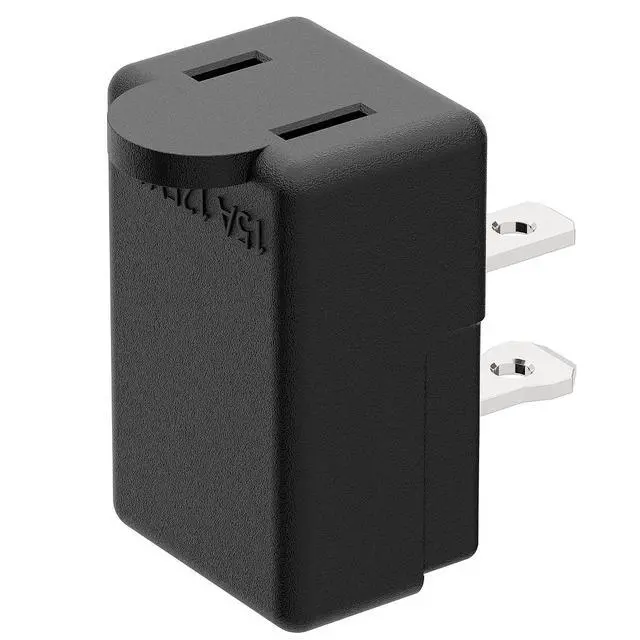 Alt view image 5 of 7 - 1-15P Adapter, 2 Prong 90 Degree Rightward Angled AC Adapter | ETL LISTED Polarized 1-15P to 1-15R L Type Adapter, 2-ProngVertical Right Angled Down Angle Power Adapter, PA-0503B Black