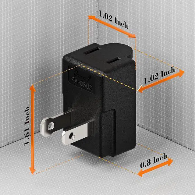 Alt view image 2 of 7 - 1-15P Adapter, 2 Prong 90 Degree Rightward Angled AC Adapter | ETL LISTED Polarized 1-15P to 1-15R L Type Adapter, 2-ProngVertical Right Angled Down Angle Power Adapter, PA-0503B Black
