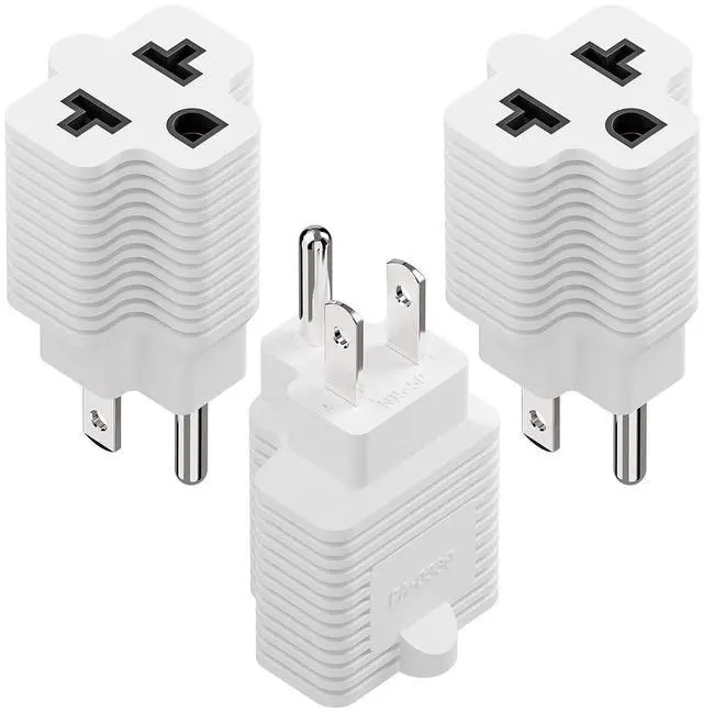 Main image of 4-in-1 15 Amp to 20 Amp AC Adapter - 5-15P to 5-20R, 6-15R, 6-20R, 15A 125V to 20A 250V (White, 3 Pack)