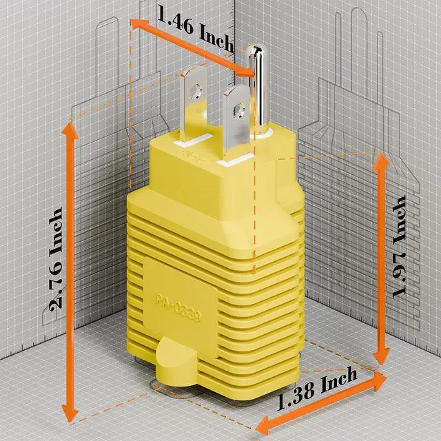 Alt view image 5 of 7 - 4-in-1 15 Amp to 20 Amp T Blade Adapter, 5-15P to 5-20R, 6-15R, 6-20R, Yellow, 2 Pack