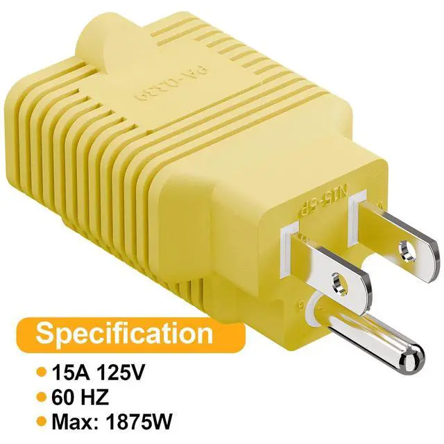 Alt view image 6 of 7 - 4-in-1 15 Amp to 20 Amp T Blade Adapter, 5-15P to 5-20R, 6-15R, 6-20R, Yellow, 2 Pack