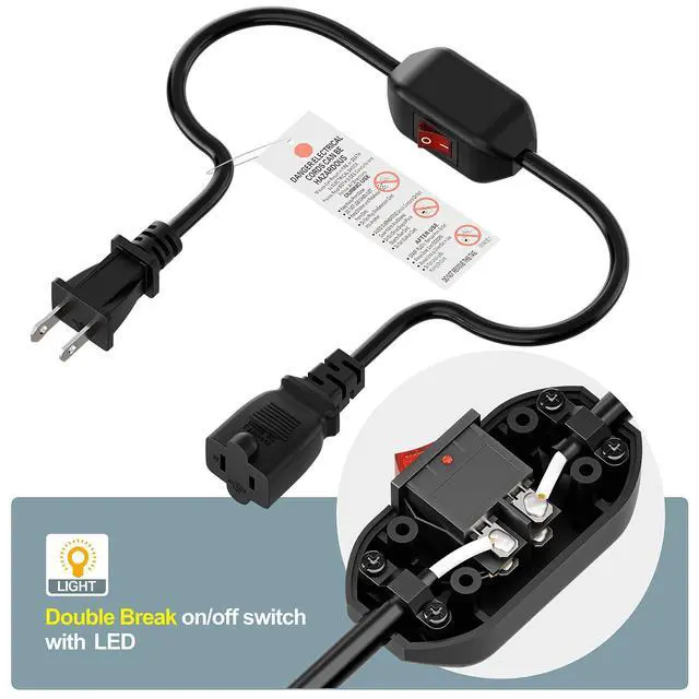 Alt view image 2 of 7 - Double Break On Off Switch Extension Cord, 2-Prong/2 Outlet Polarized Extension Cord with Switch 12A/125V for Your Chargers/Lamp/Power Adapters etc, SVT 16AWG Cord