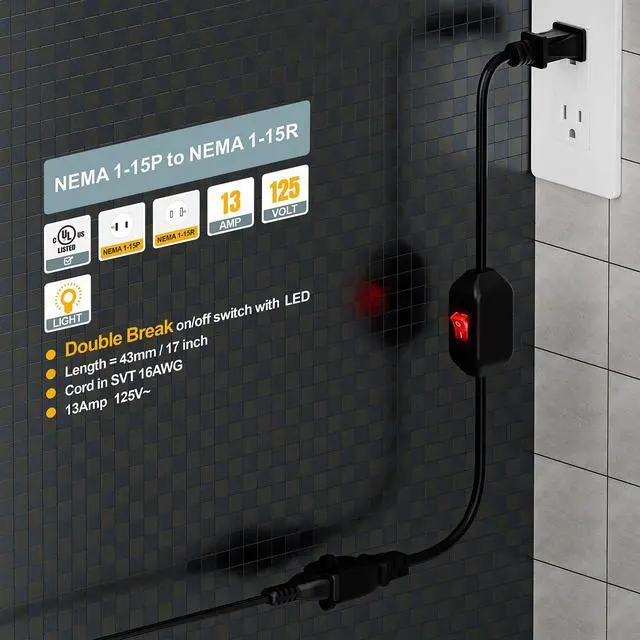 Alt view image 6 of 7 - Double Break On Off Switch Extension Cord, 2-Prong/2 Outlet Polarized Extension Cord with Switch 12A/125V for Your Chargers/Lamp/Power Adapters etc, SVT 16AWG Cord