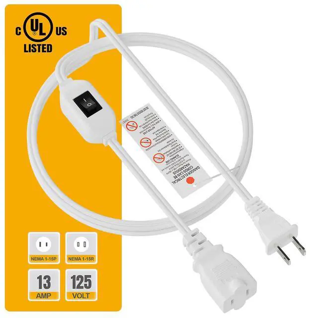 Alt view image 5 of 7 - 6FT On Off Switch Extension Cord, Plugrand 2-Prong Polarized Extension Cord with On-Off Inline Switch 12A 125V for Your Chargers/Lamp/Power Adapters Etc, 16AWG Cord White