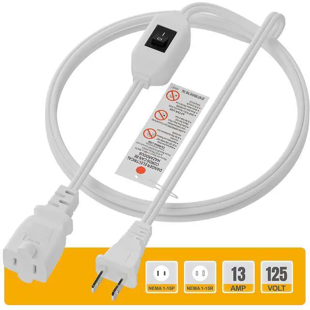 Alt view image 7 of 7 - 6FT On Off Switch Extension Cord, Plugrand 2-Prong Polarized Extension Cord with On-Off Inline Switch 12A 125V for Your Chargers/Lamp/Power Adapters Etc, 16AWG Cord White