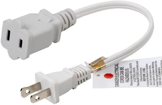 Main image of 2Pack Short Polarized US 2 Prong Male-Female Extension Power Cord | 10A/125V 16AWG 2 Outlet Extension Cable Cord 1FT, Nema 1-15P to 1-15R Extension Cable, 1-Foot, White