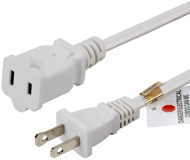 Alt view image 2 of 4 - 10FT Long Polarized US 2 Prong Male-Female Extension Power Cord | 16AWG 2Pin Extension Cable 2-Prong Male/Female Extension, Nema 1-15 Extension, 3Meters, White