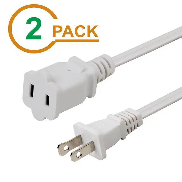 Alt view image 2 of 6 - 2Pack Short Polarized US 2 Prong Male-Female Extension Power Cord | 10A/125V 16AWG 2 Outlet Extension Cable Cord 1FT, Nema 1-15P to 1-15R Extension Cable, 1-Foot, White