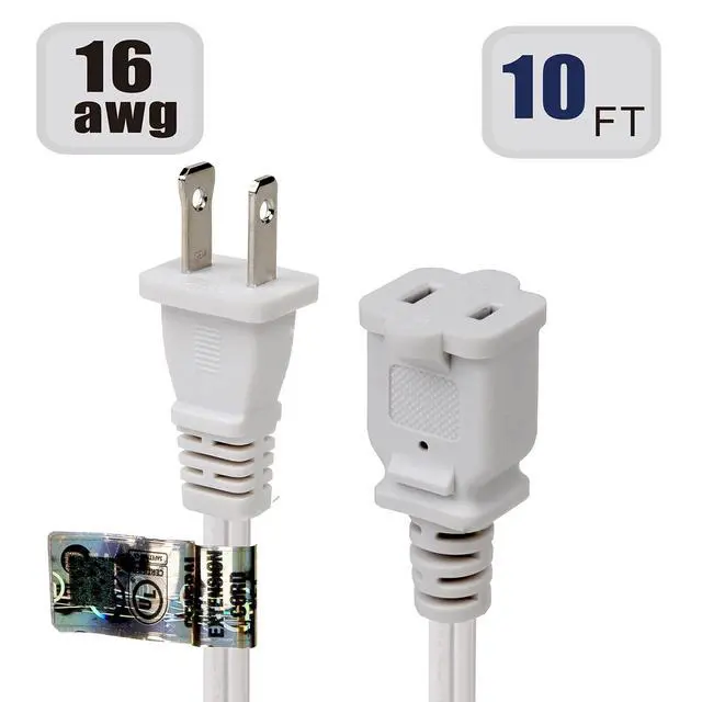 Alt view image 3 of 4 - 10FT Long Polarized US 2 Prong Male-Female Extension Power Cord | 16AWG 2Pin Extension Cable 2-Prong Male/Female Extension, Nema 1-15 Extension, 3Meters, White