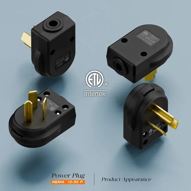 Alt view image 2 of 7 - ETL Certified Nema 10-30P Plug 30 Amp 125/250 Volt Plug | 3 Pole 3 Wire Grounding Straight Blade Connector for Dryer and Ranges, Work with Cable OD Max. 1.0 Inch