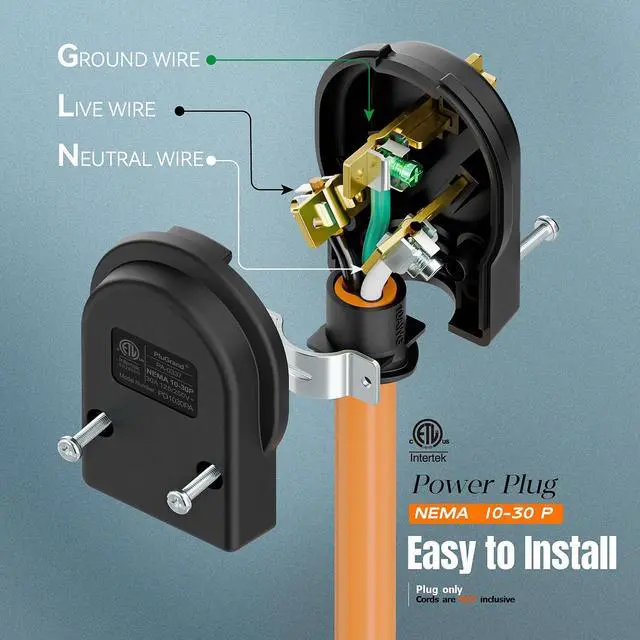 Alt view image 4 of 7 - ETL Certified Nema 10-30P Plug 30 Amp 125/250 Volt Plug | 3 Pole 3 Wire Grounding Straight Blade Connector for Dryer and Ranges, Work with Cable OD Max. 1.0 Inch