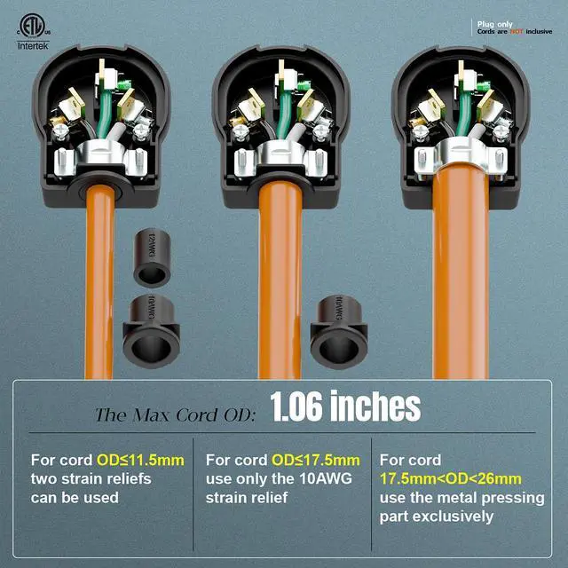 Alt view image 5 of 7 - ETL Certified Nema 10-30P Plug 30 Amp 125/250 Volt Plug | 3 Pole 3 Wire Grounding Straight Blade Connector for Dryer and Ranges, Work with Cable OD Max. 1.0 Inch