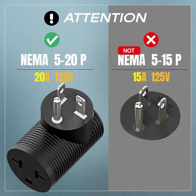 Alt view image 2 of 7 - Angled NEMA 5-20P Male to 5-15R, 5-20R, 6-15R, 6-20R Power Adapter | Not NEMA 5-15P Plug,4 in 1 Double T-Blade Receptacle, Downward Angled Power Adapter