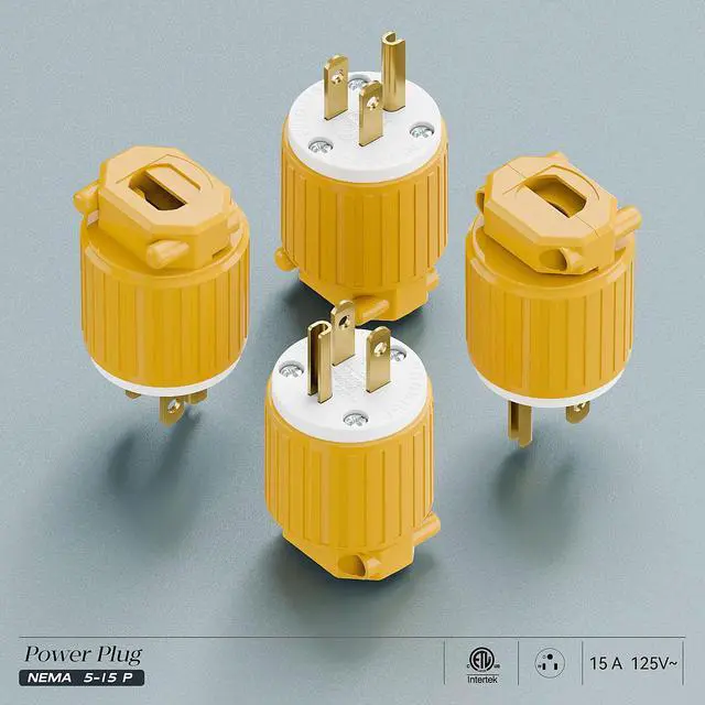 Alt view image 7 of 7 - 3-Prong Replacement Plug, Plugrang ETL Listed NEMA 5-15P Male Plug | 15AMP 125V, Straight Blade Industrial Grade AC Plugs, Compatible with 16/14/12AWG Cord (SJT SVT STO SJTW) Yellow