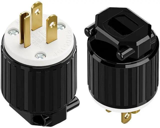 Main image of 2 Pack Nema 5-15P Male Plug, Plugrand ETL Listed 3-Prong Replacement Plug | 15AMP 125V, Straight Blade Industrial Grade AC Plugs, Compatible with 16/14/12AWG Cord (SJT SVT STO SJTW), Black/White