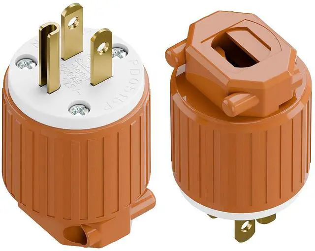 Main image of 2 Pack Nema 5-15P Male Plug, Plugrand ETL Listed 3-Prong Replacement Plug | 15AMP 125V, Straight Blade Industrial Grade AC Plugs, Compatible with 16/14/12AWG Cord (SJT SVT STO SJTW) Orange