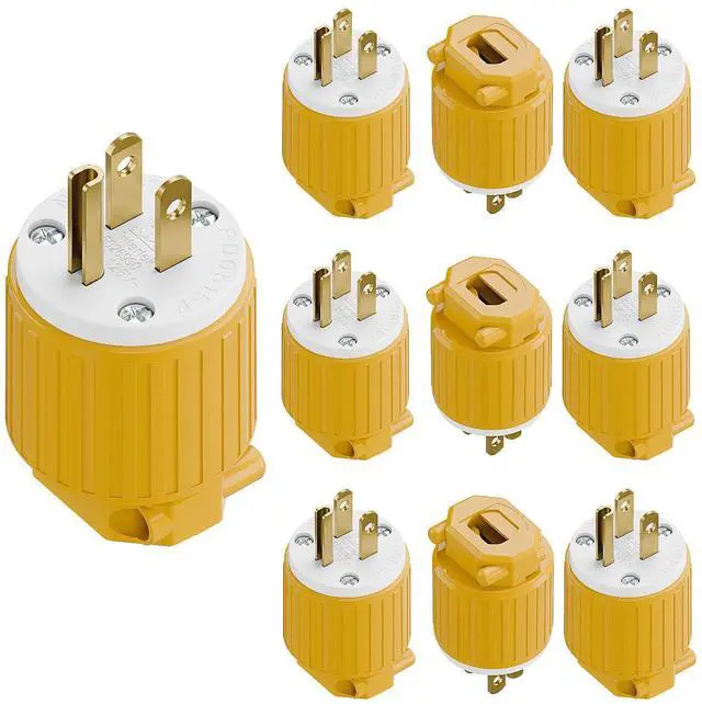 Main image of 10PACK Nema 5-15P Male Plug, Plugrand ETL Listed 3-Prong Replacement Plug | 15AMP 125V, Straight Blade Industrial Grade AC Plugs, Compatible with 16/14/12AWG Cord (SJT SVT STO SJTW) Yellow