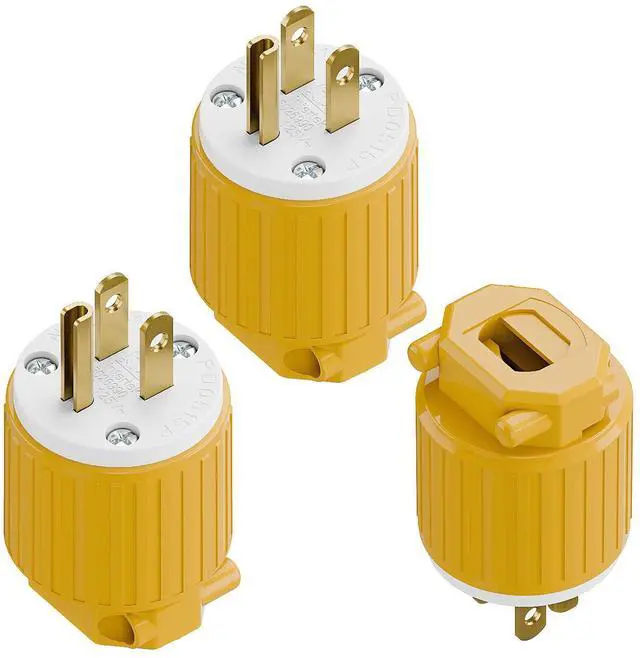 Main image of 3 Pack 3-Prong Replacement Plug, Plugrang ETL Listed NEMA 5-15P Male Plug | 15AMP 125V, Straight Blade Industrial Grade AC Plugs, Compatible with 16/14/12AWG Cord (SJT SVT STO SJTW) Yellow