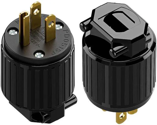 Main image of 2 Pack 3-Prong Replacement Plug, Plugrang ETL Listed NEMA 5-15P Male Plug | 15AMP 125V, Straight Blade Industrial Grade AC Plugs, Compatible with 16/14/12AWG Cord (SJT SVT STO SJTW) Black