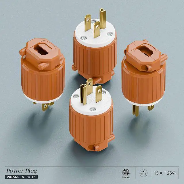 Alt view image 7 of 7 - Nema 5-15P Male Plug, Plugrand ETL Listed 3-Prong Replacement Plug | 15AMP 125V, Straight Blade Industrial Grade AC Plugs, Compatible with 16/14/12AWG Cord (SJT SVT STO SJTW) Orange
