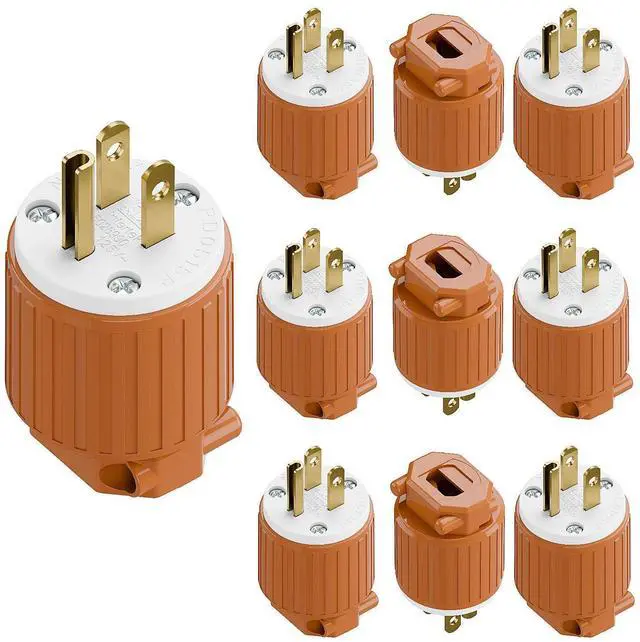 Main image of 10 Pack 3-Prong Replacement Plug, Plugrang ETL Listed NEMA 5-15P Male Plug | 15AMP 125V, Straight Blade Industrial Grade AC Plugs, Compatible with 16/14/12AWG Cord (SJT SVT STO SJTW) Orange