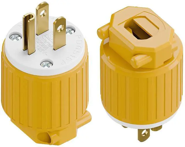 Main image of 2 Pack Nema 5-15P Male Plug, Plugrand ETL Listed 3-Prong Replacement Plug | 15AMP 125V, Straight Blade Industrial Grade AC Plugs, Compatible with 16/14/12AWG Cord (SJT SVT STO SJTW) Yellow