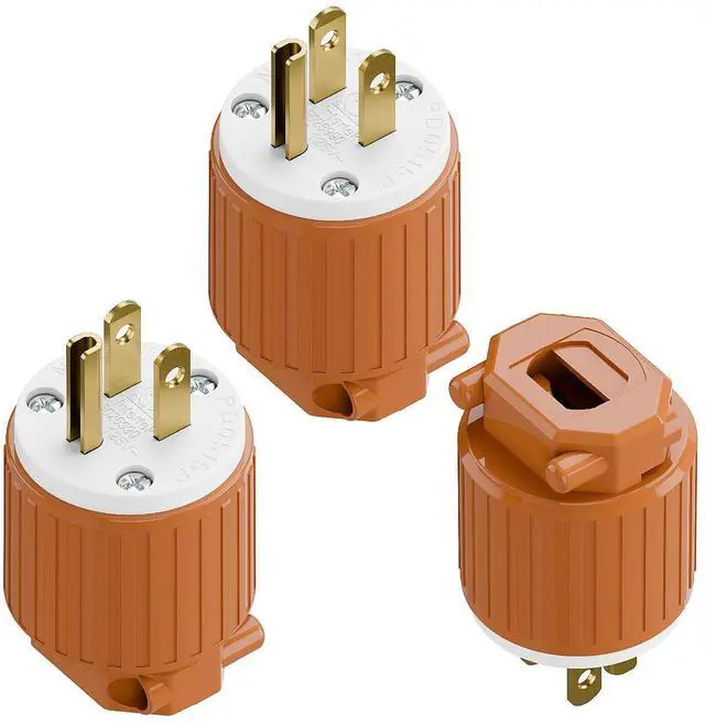 Main image of 3 Pack 3-Prong Replacement Plug, Plugrang ETL Listed NEMA 5-15P Male Plug | 15AMP 125V, Straight Blade Industrial Grade AC Plugs, Compatible with 16/14/12AWG Cord (SJT SVT STO SJTW) Orange