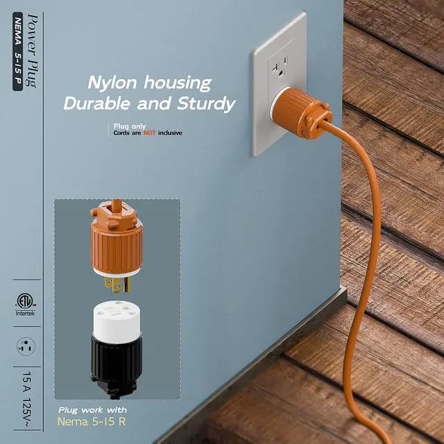 Alt view image 7 of 7 - 2 Pack Nema 5-15P Male Plug, Plugrand ETL Listed 3-Prong Replacement Plug | 15AMP 125V, Straight Blade Industrial Grade AC Plugs, Compatible with 16/14/12AWG Cord (SJT SVT STO SJTW) Orange
