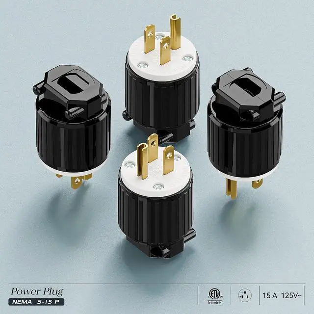 Alt view image 7 of 7 - 3-Pack Nema 5-15P Male Plug, Plugrand ETL Listed 3-Prong Replacement Plug | 15AMP 125V, Straight Blade Industrial Grade AC Plugs, Compatible with 16/14/12AWG Cord (SJT SVT STO SJTW) Black/White